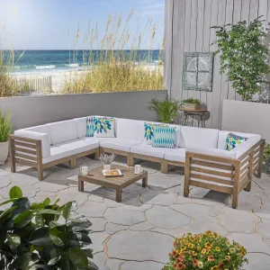 Outdoor U-Shaped Sectional Sofa Set with Coffee Table - 9-Piece 8-Seater - Acacia Wood - Outdoor Cushions - NH490703 serving bowl, serving dish