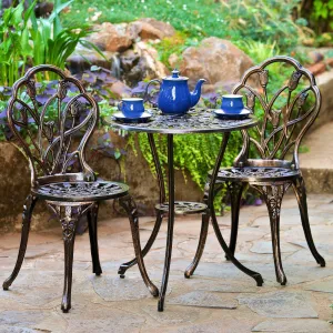 Outdoor Vintage Style Cast Aluminum Bistro Set with Tulips - NH652382 patio chairs, outdoor seating