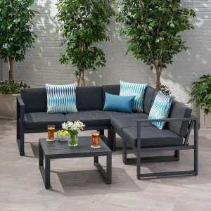 Outdoor Water Resistant Cushions 6 PC Sofa Set w/ Stone Finished Tempered Glass Coffee Table - NH963103 cushion cover, soft furnishing