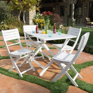 Outdoor White Finish Acacia Wood Foldable Dining Set - NH018992 patio chairs, outdoor seating