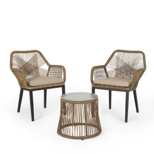 Outdoor Wicker 2 Seater Chat Set, Light Brown and Beige - NH100513 clothes rack, garment rack