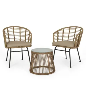 Outdoor Wicker 2 Seater Chat Set, Light Brown and Beige - NH899413 clothes rack, garment rack