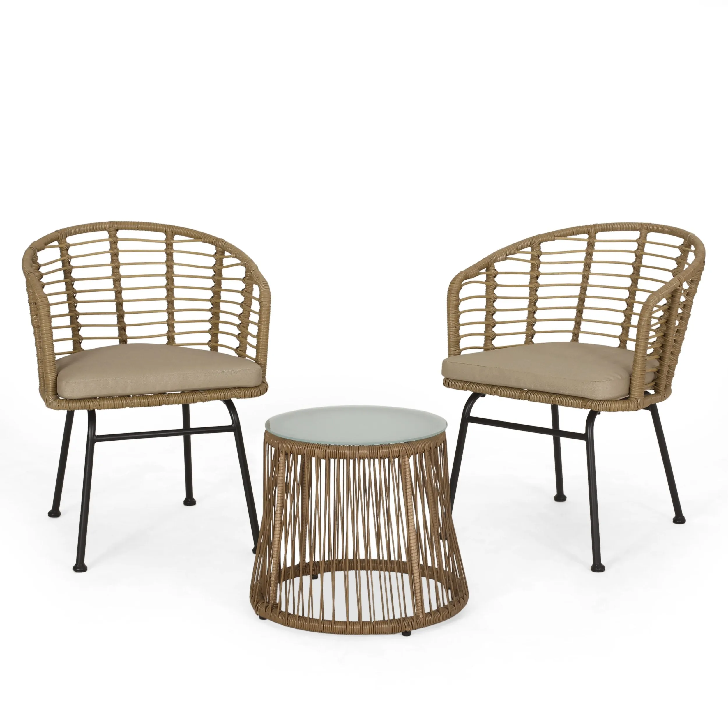 Outdoor Wicker 2 Seater Chat Set, Light Brown and Beige - NH899413 clothes rack, garment rack