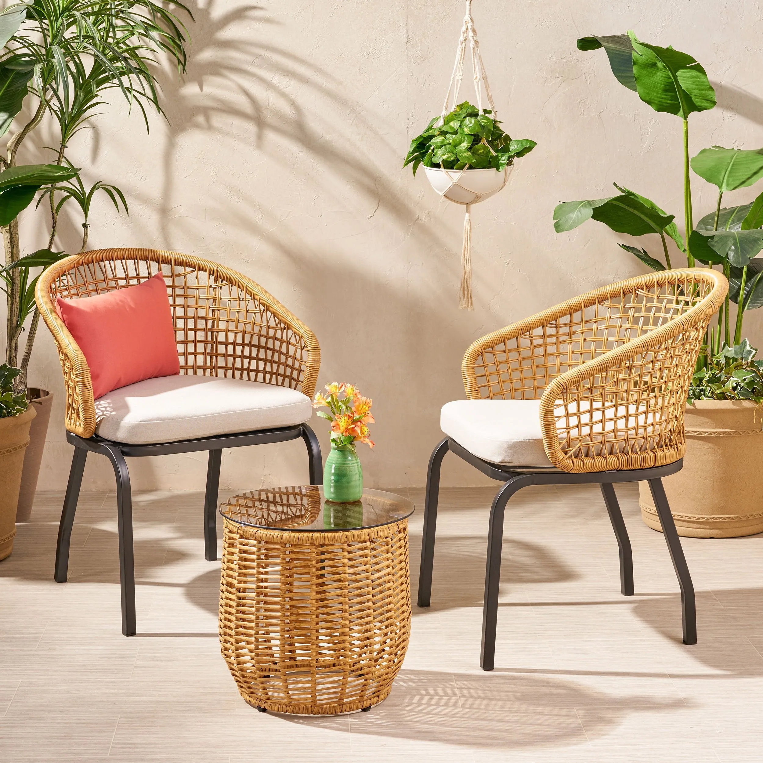 Outdoor Wicker 3 Piece Chat Set with Side Table - NH607113 clothes rack, garment rack