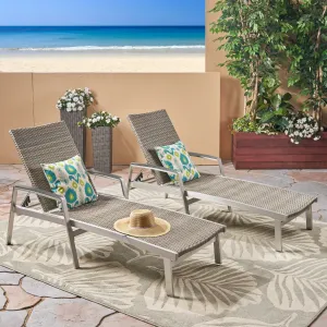 Outdoor Wicker and Aluminum Chaise Lounge, Gray Finish - NH455503 patio chairs, outdoor seating