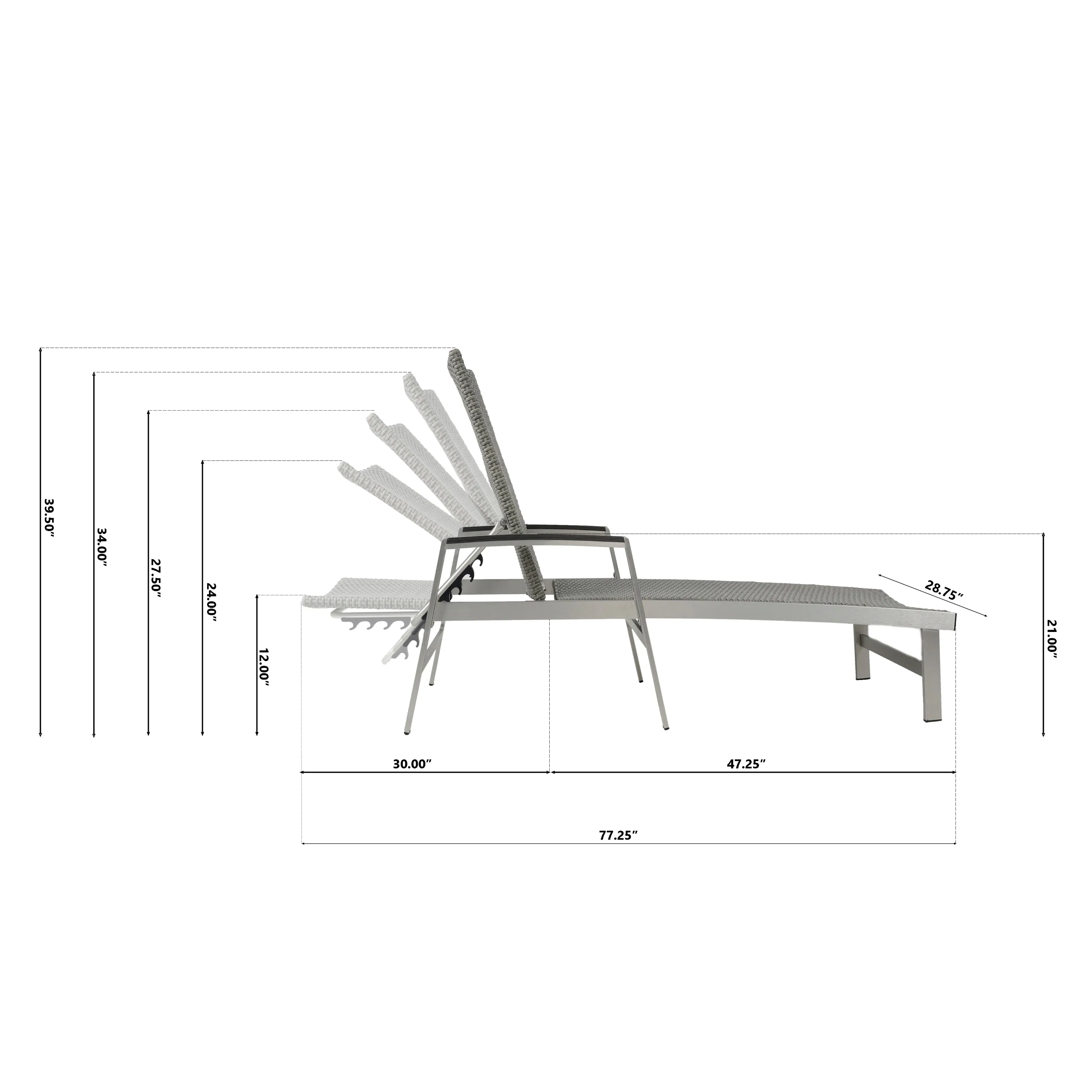 Outdoor Wicker and Aluminum Chaise Lounge, Gray Finish - NH455503