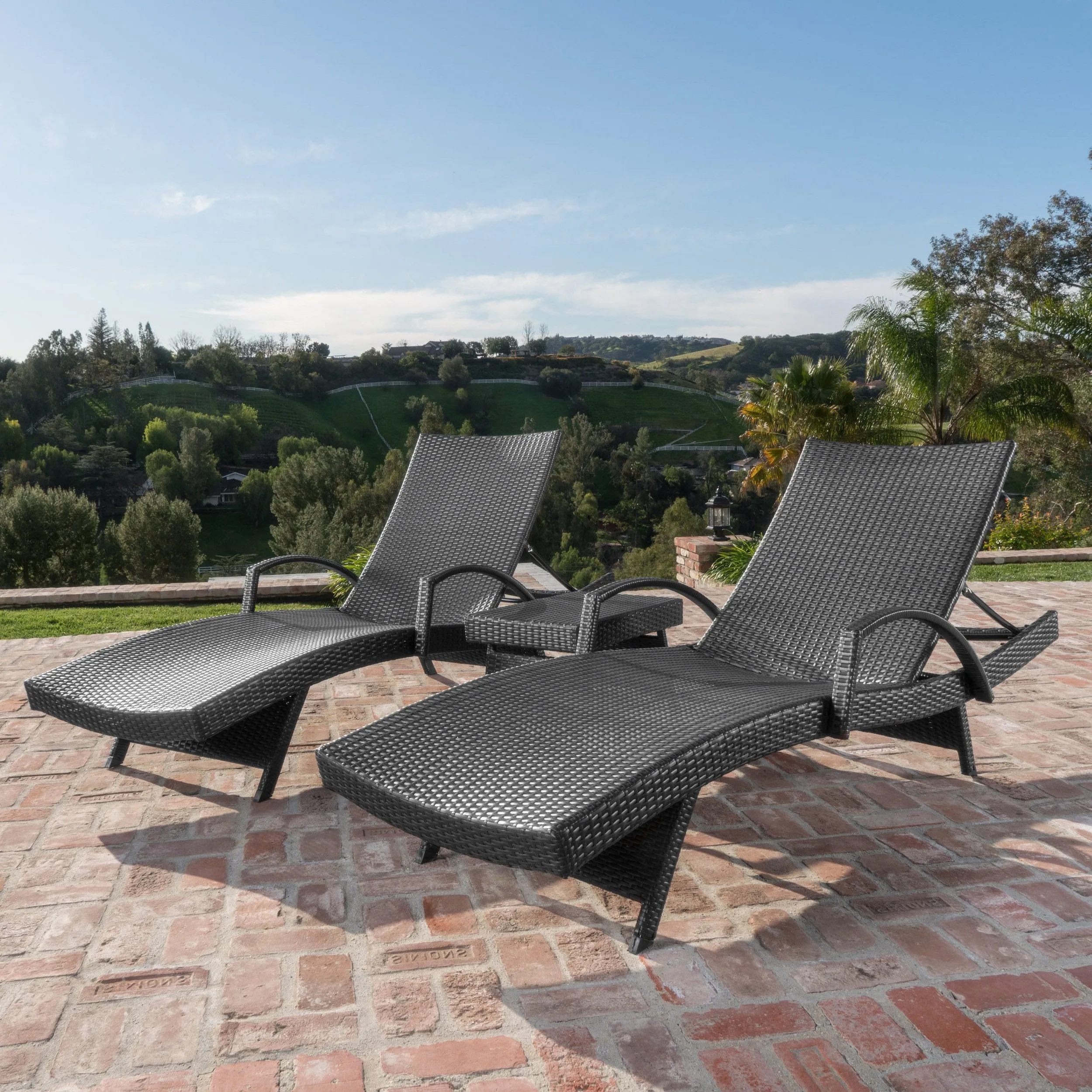 Outdoor Wicker Arm Chaise Lounges (Set of 2) w/ Side Table - NH110103 patio chairs, outdoor seating