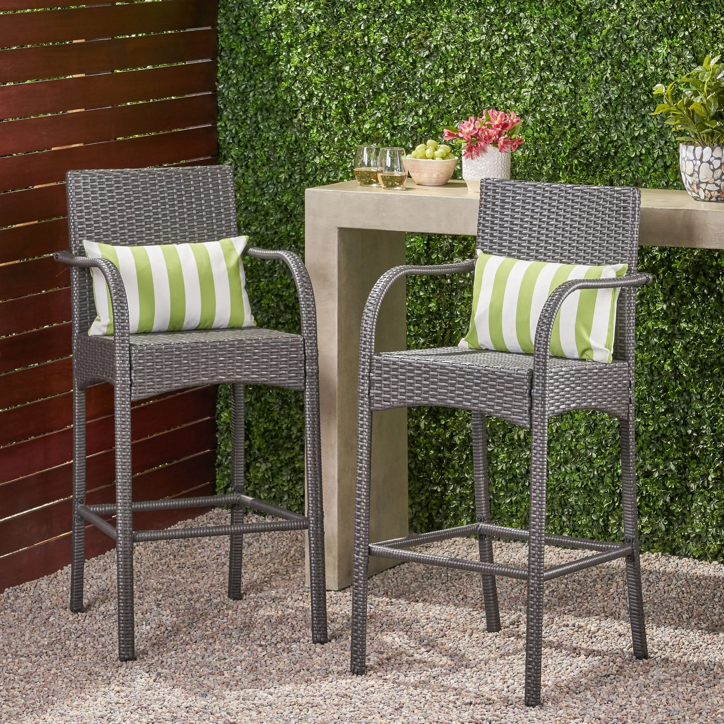 Outdoor Wicker Barstool Chair (Set of 2) - NH243113 patio chairs, outdoor seating