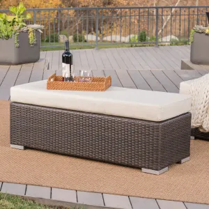 Outdoor Wicker Bench with Water Resistant Cushion - NH914303 stair tread rug, stair mat