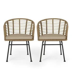 Outdoor Wicker Chair with Water Resistant Cushion, Set of 2, Light Brown and Beige - NH799413 chandelier, pendant light