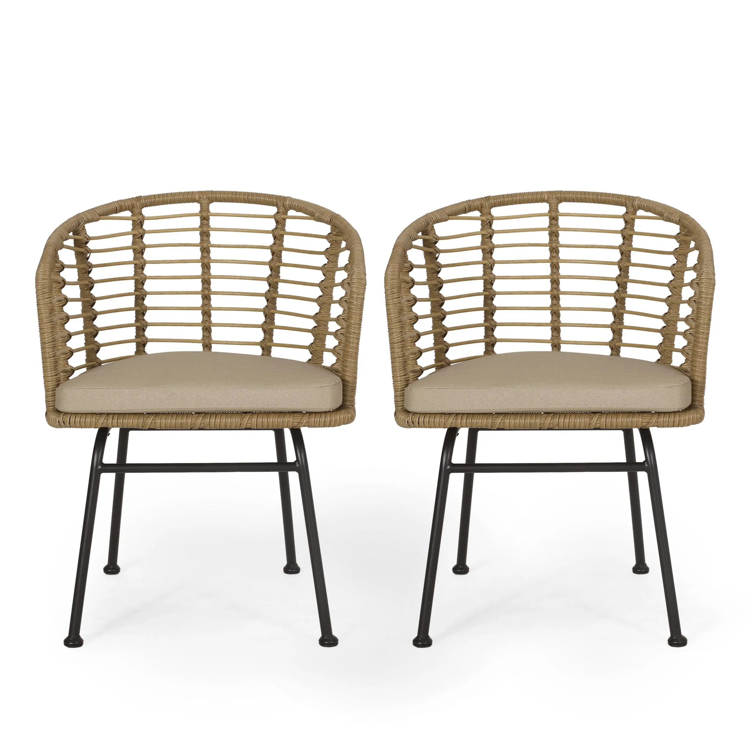 Outdoor Wicker Chair with Water Resistant Cushion, Set of 2, Light Brown and Beige - NH799413 chandelier, pendant light