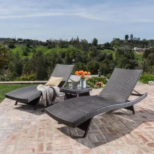 Outdoor Wicker Chaise Lounge w/ Aluminum Frame & Table - NH556003 patio chairs, outdoor seating