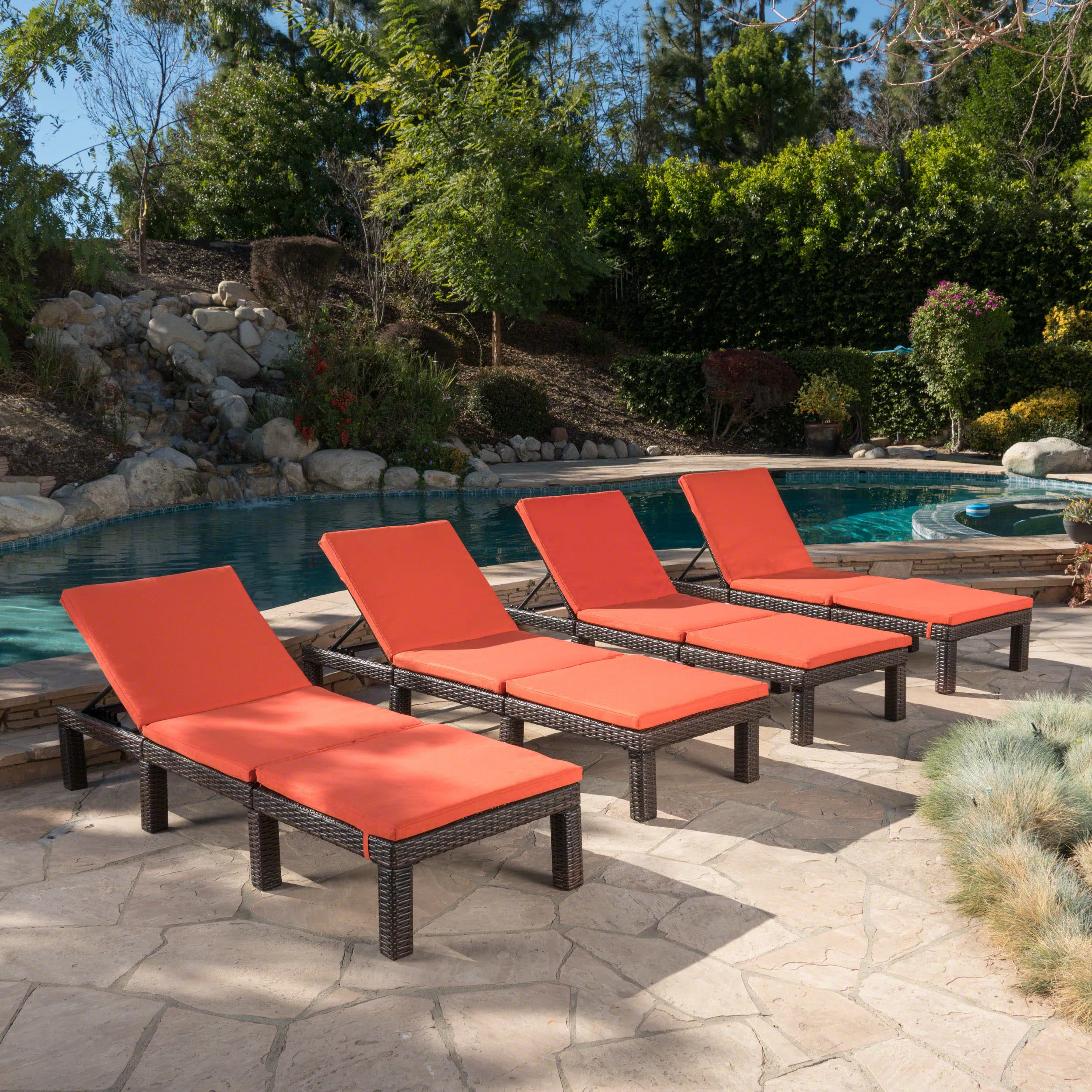 Outdoor Wicker Chaise Lounge with Water Resistant Cushion - NH668303
