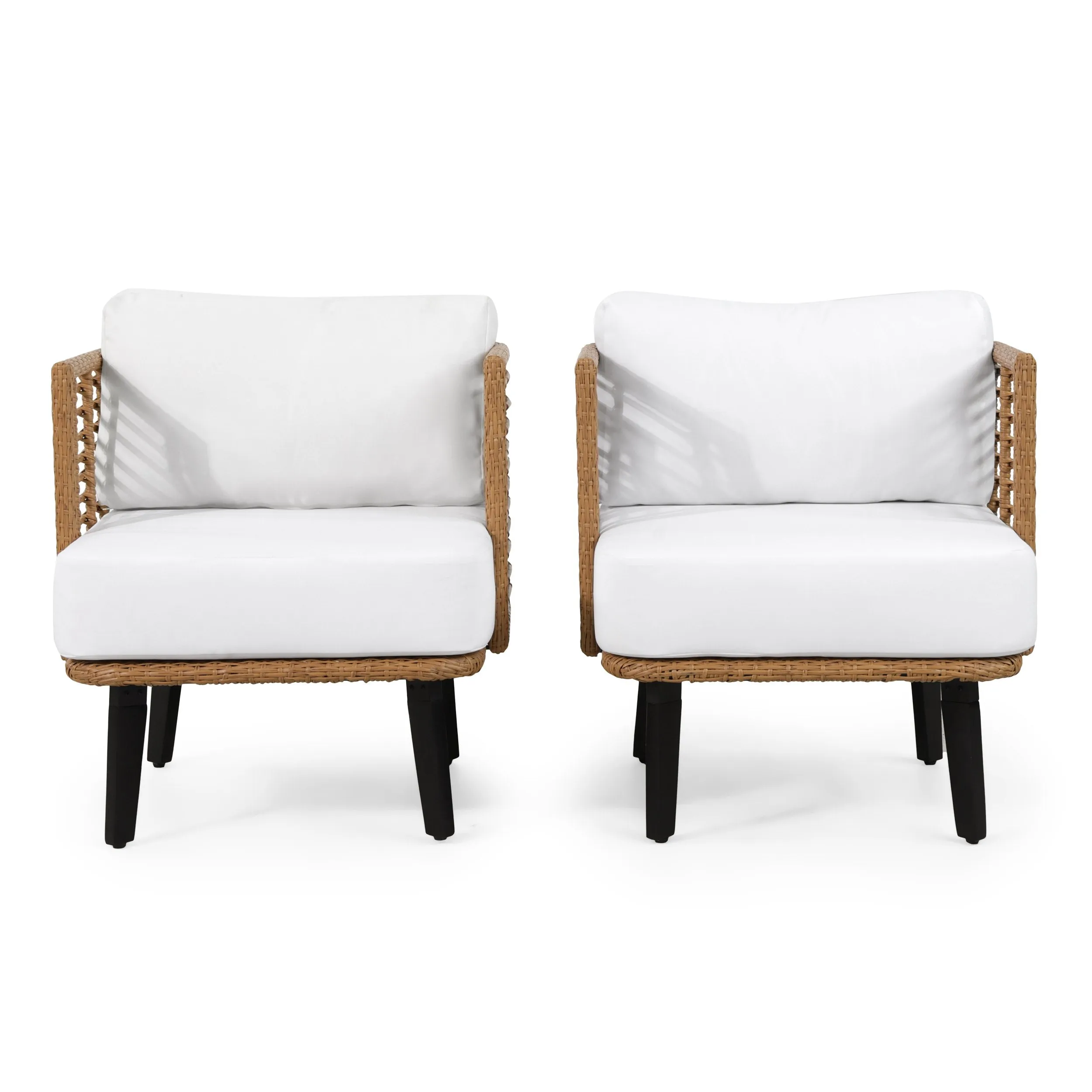 Outdoor Wicker Club Chair with Water Resistant Cushion, Set of 2, Light Brown and White - NH300513 chandelier, pendant light