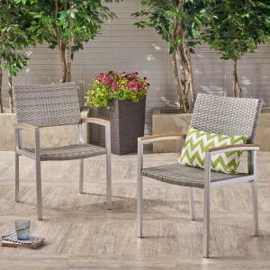 Outdoor Wicker Dining Chair with Aluminum Frame (Set of 2), Gray and Silver - NH576503 chandelier, pendant light