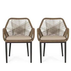 Outdoor Wicker Dining Chair with Cushion, Set of 2, Light Brown and Beige - NH971513 chandelier, pendant light