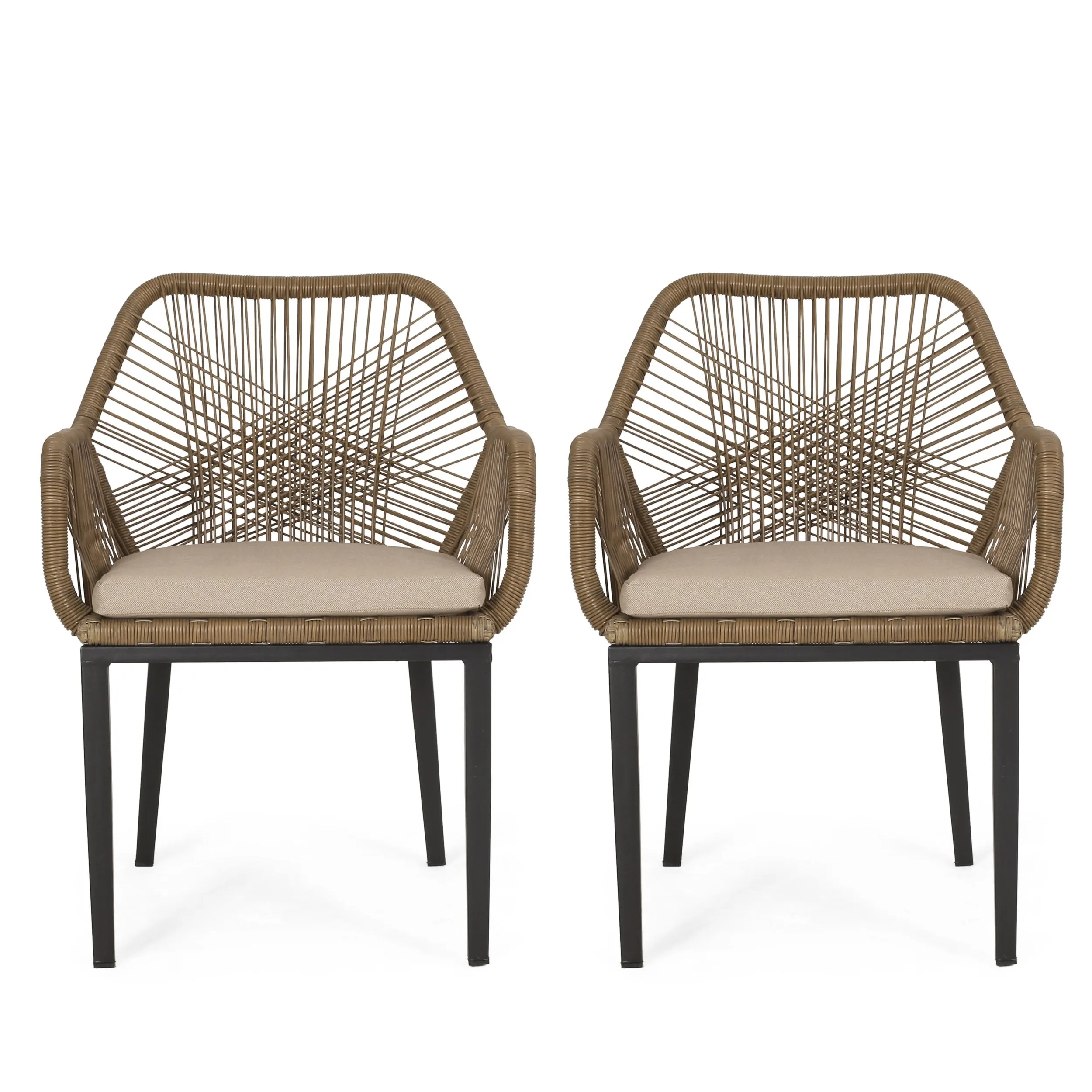 Outdoor Wicker Dining Chair with Cushion, Set of 2, Light Brown and Beige - NH971513 chandelier, pendant light