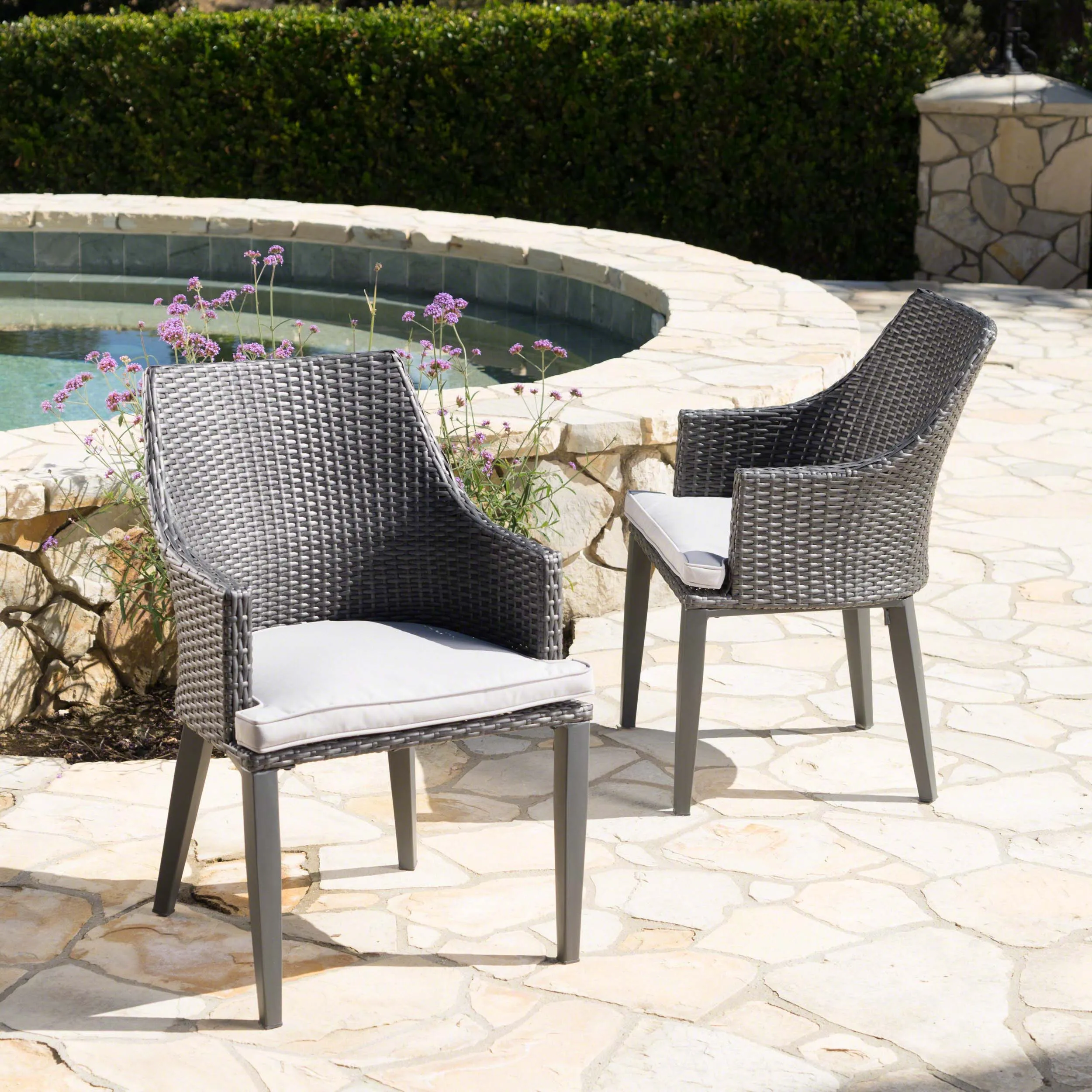 Outdoor Wicker Dining Chairs with Water Resistant Cushions (Set of 2) - NH064203 chandelier, pendant light