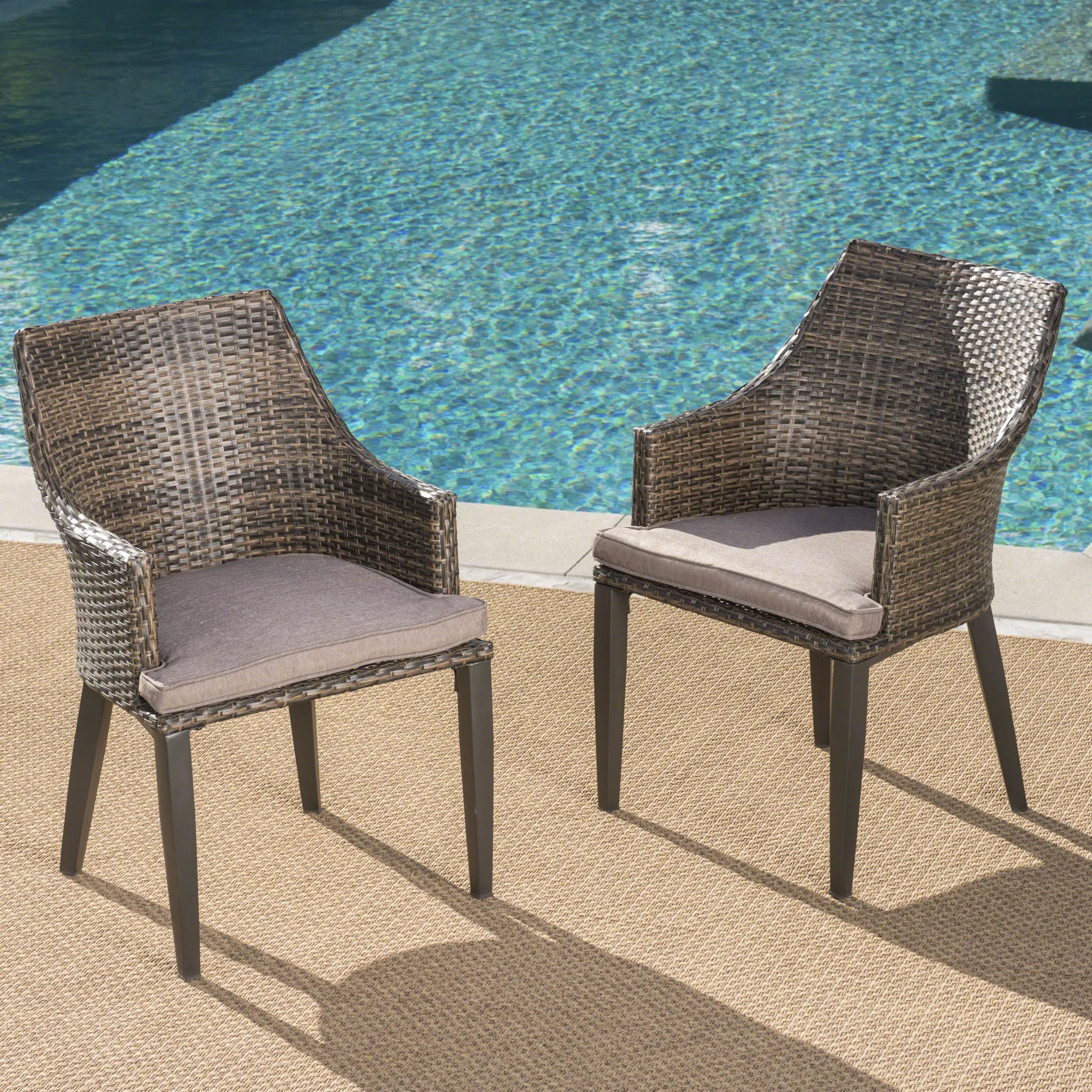 Outdoor Wicker Dining Chairs with Water Resistant Cushions (Set of 2) - NH718203 patio chairs, outdoor seating