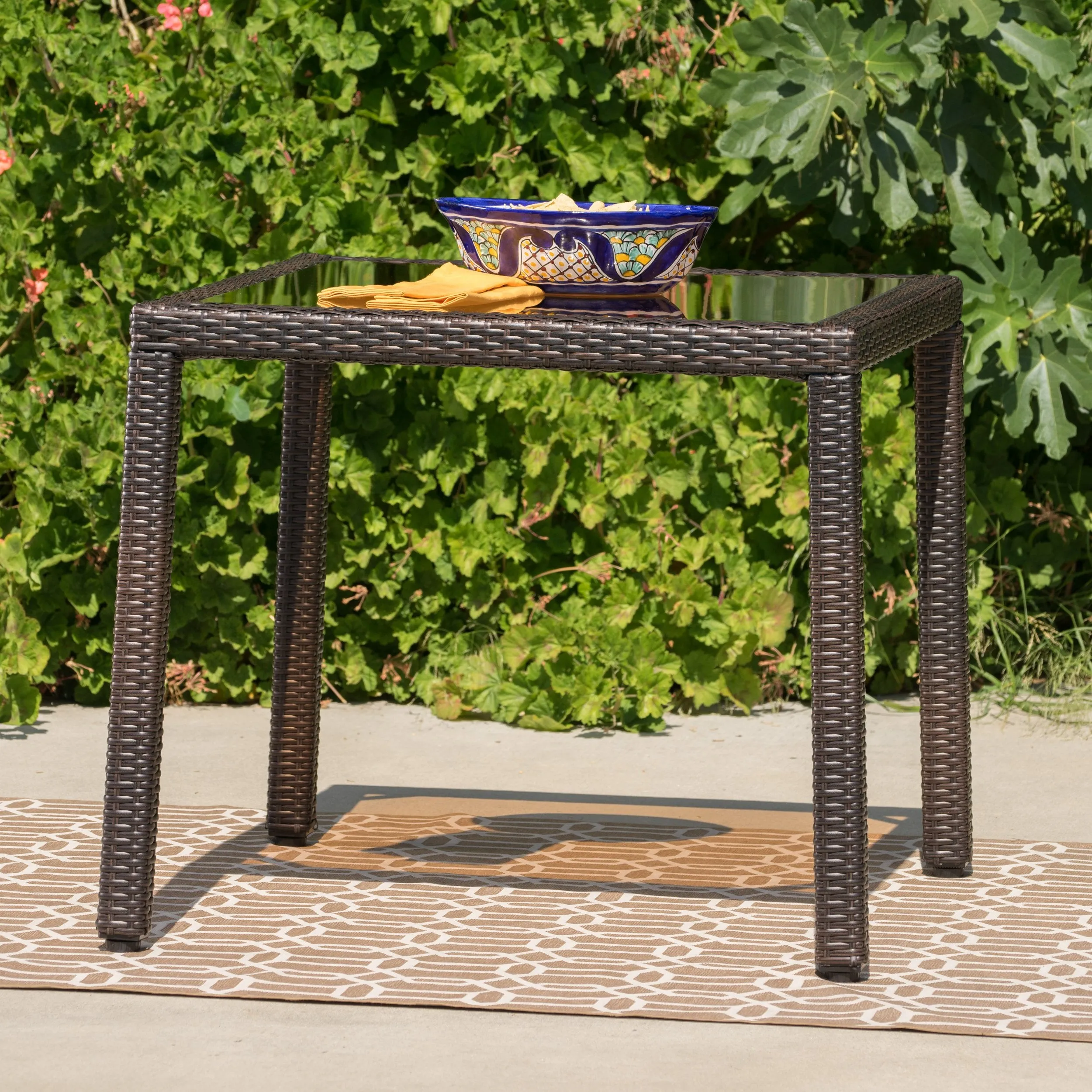 Outdoor Wicker Dining Table with Tempered Glass Top - NH408003 patio chairs, outdoor seating