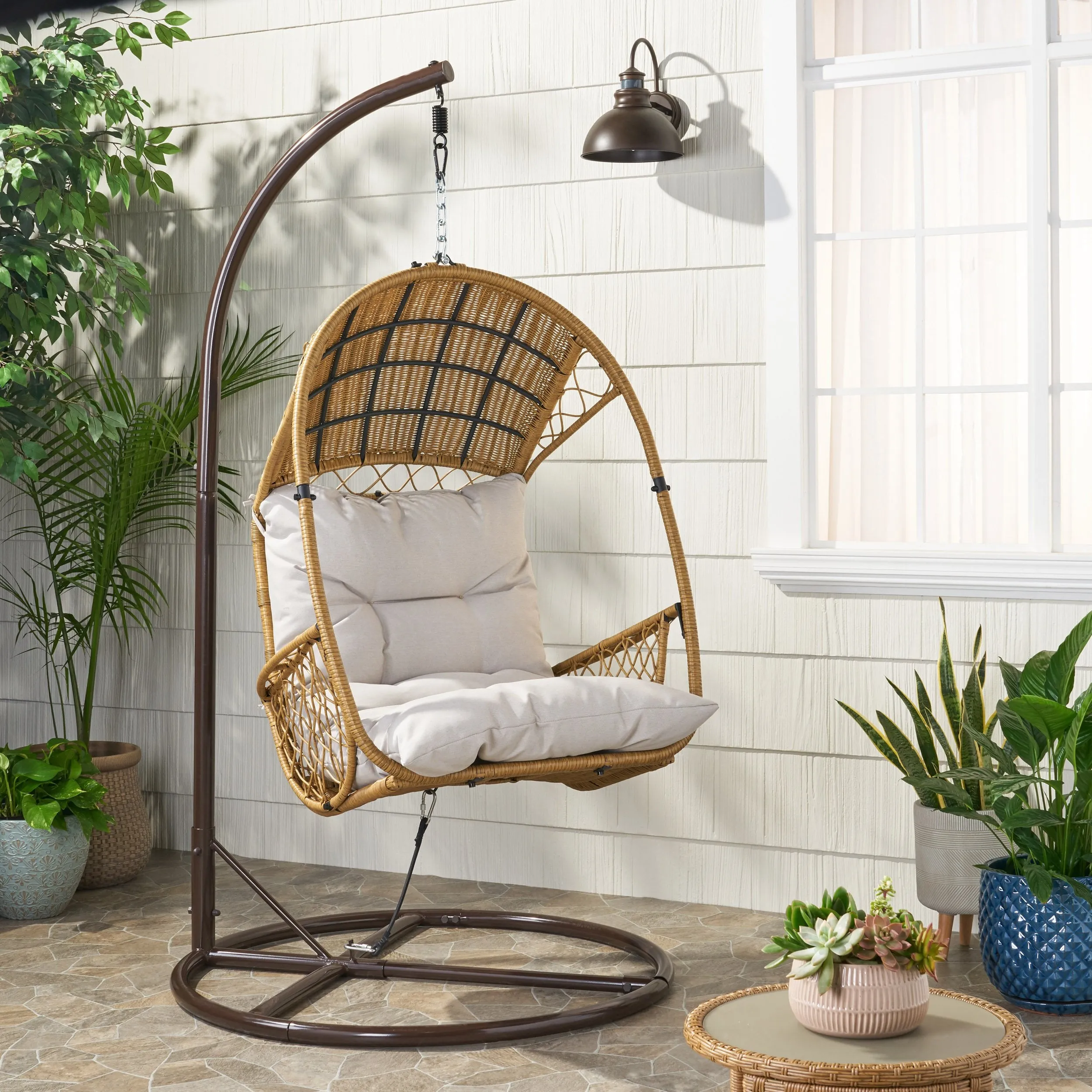 Outdoor Wicker Hanging Basket / Egg Chair with Stand - NH168113 patio chairs, outdoor seating