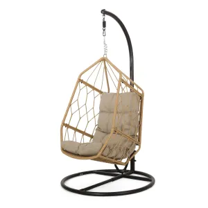 Outdoor Wicker Hanging Chair with Stand, Light Brown and Tan - NH492413 patio chairs, outdoor seating