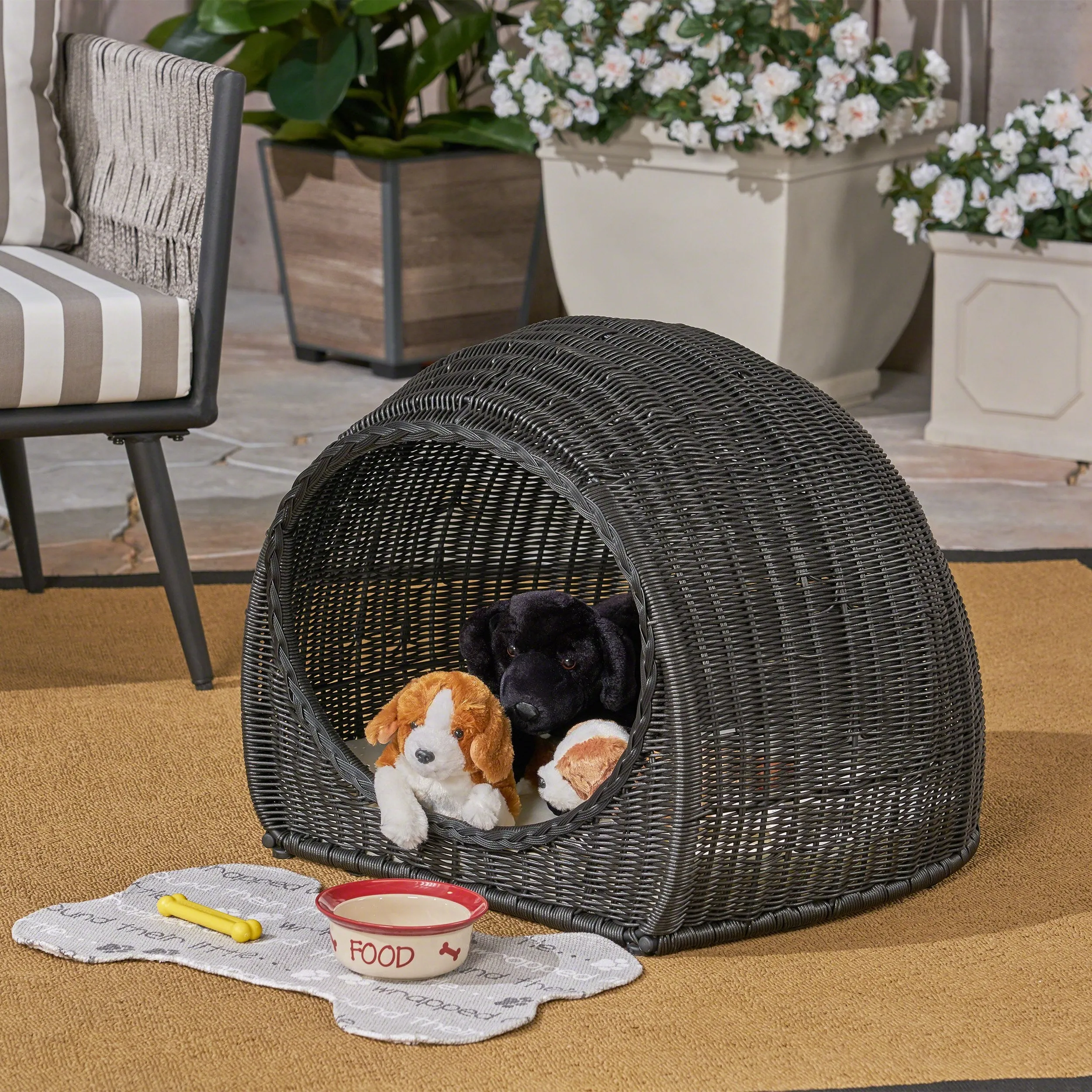 Outdoor Wicker Igloo Cushioned Pet Bed - NH872603 patio chairs, outdoor seating