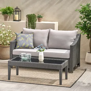 Outdoor Wicker Loveseat & Table w/Water Resistant Fabric Cushions - NH198992 clothes rack, garment rack
