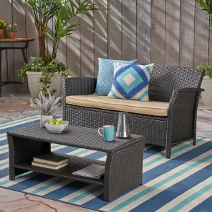 Outdoor Wicker Loveseat with Coffee Table - NH819503 clothes rack, garment rack
