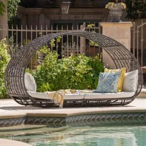 Outdoor Wicker Overhead Canopy Daybed w/ Water Resistant Cushion - NH926003 patio chairs, outdoor seating