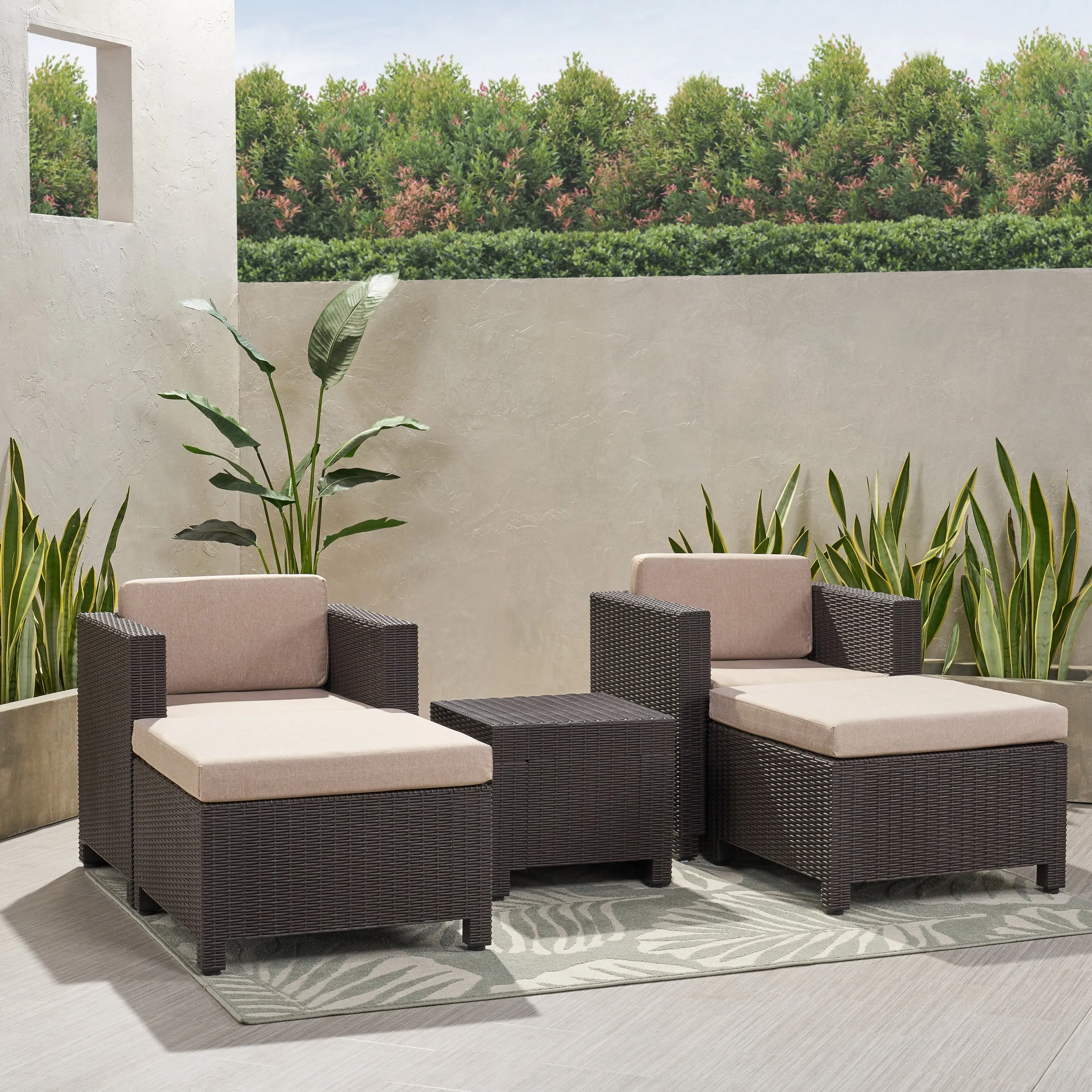 Outdoor Wicker Print 2 Seater Chat Set with Ottomans - NH722113 patio chairs, outdoor seating
