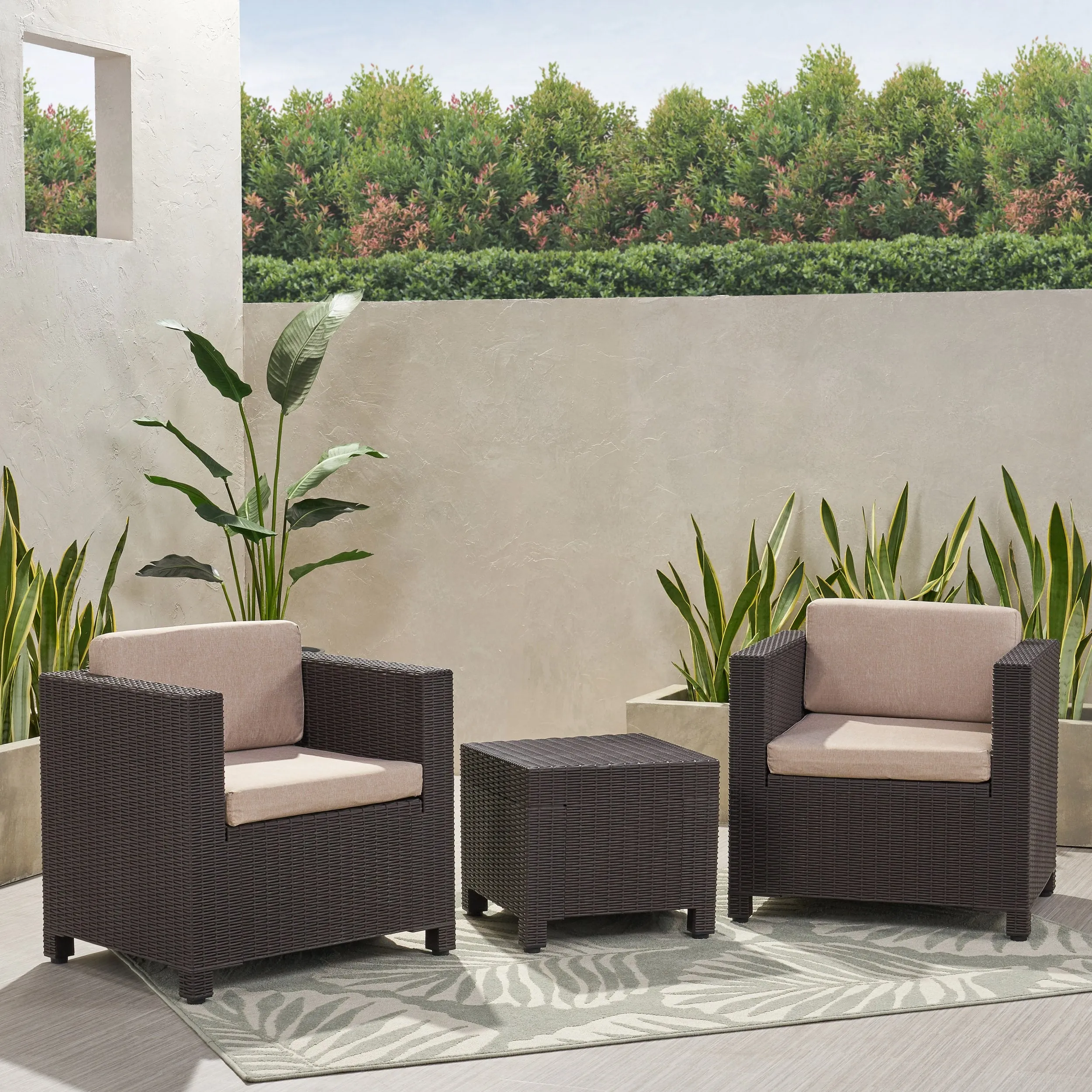 Outdoor Wicker Print 2 Seater Chat Set with Side Table - NH361113 patio chairs, outdoor seating