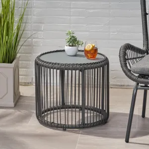Outdoor Wicker Side Table with Tempered Glass Top - NH074013 patio chairs, outdoor seating