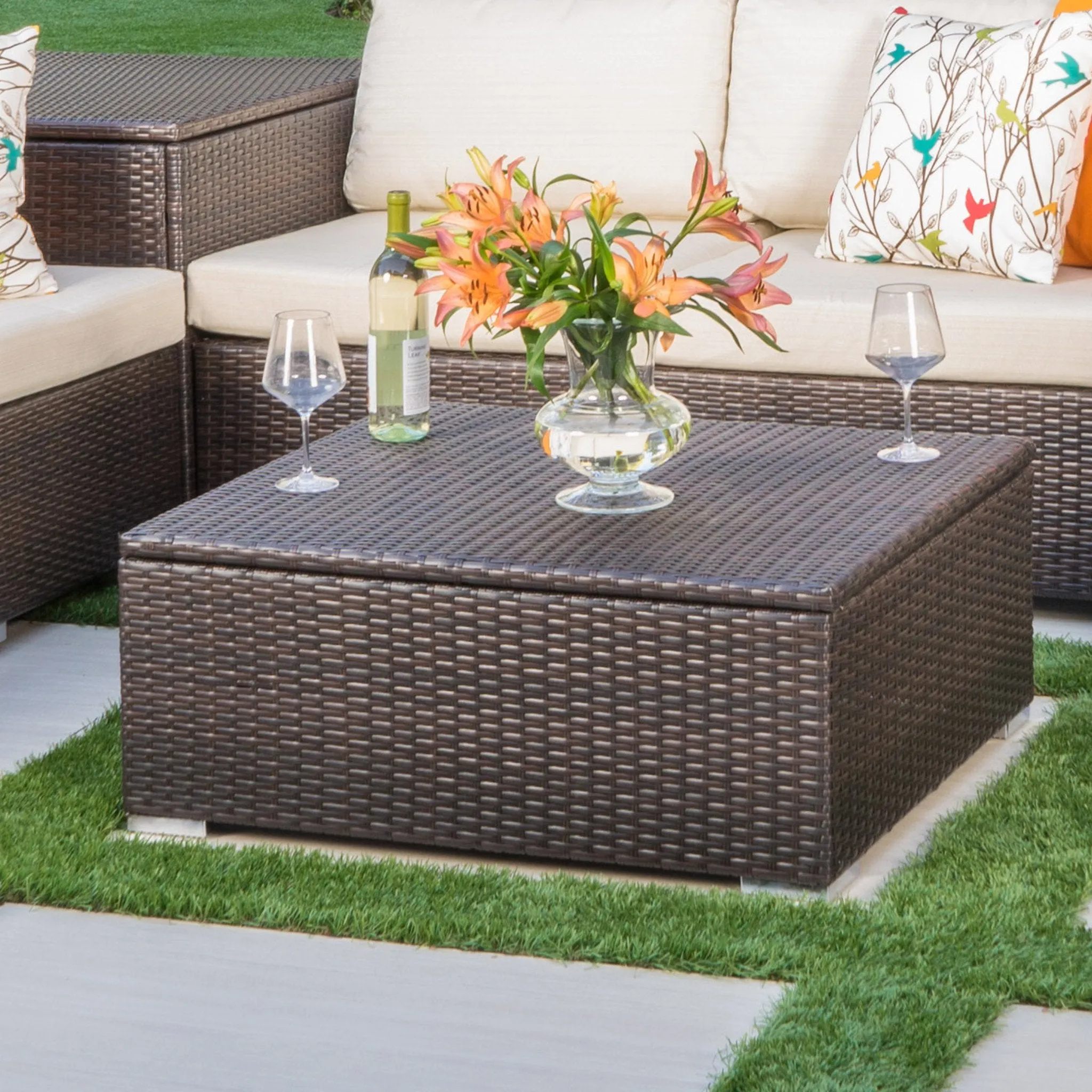 Outdoor Wicker Storage Coffee Table - NH136992 patio chairs, outdoor seating