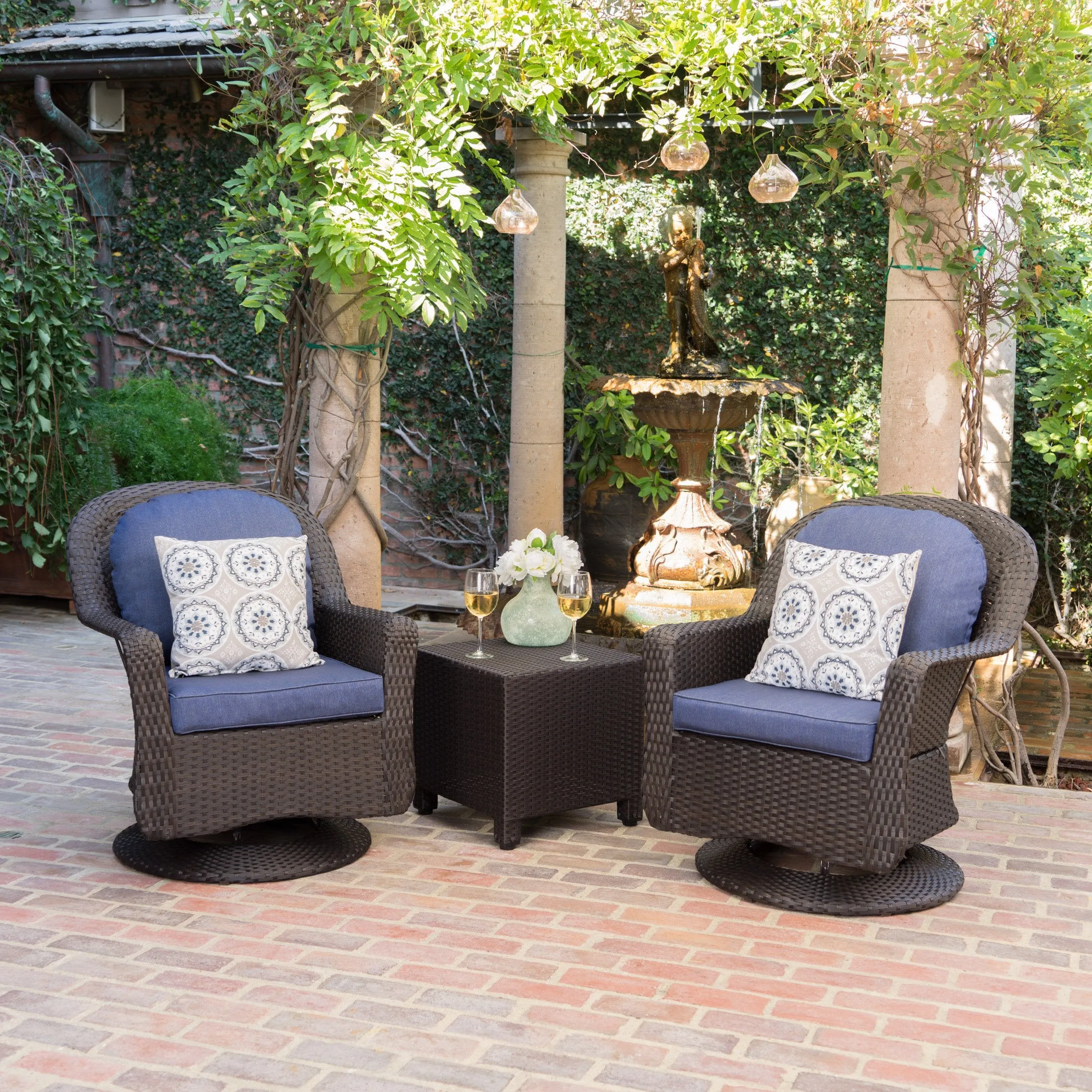 Outdoor Wicker Swivel Club Chairs and Side Table Chat Set - NH271203 patio chairs, outdoor seating