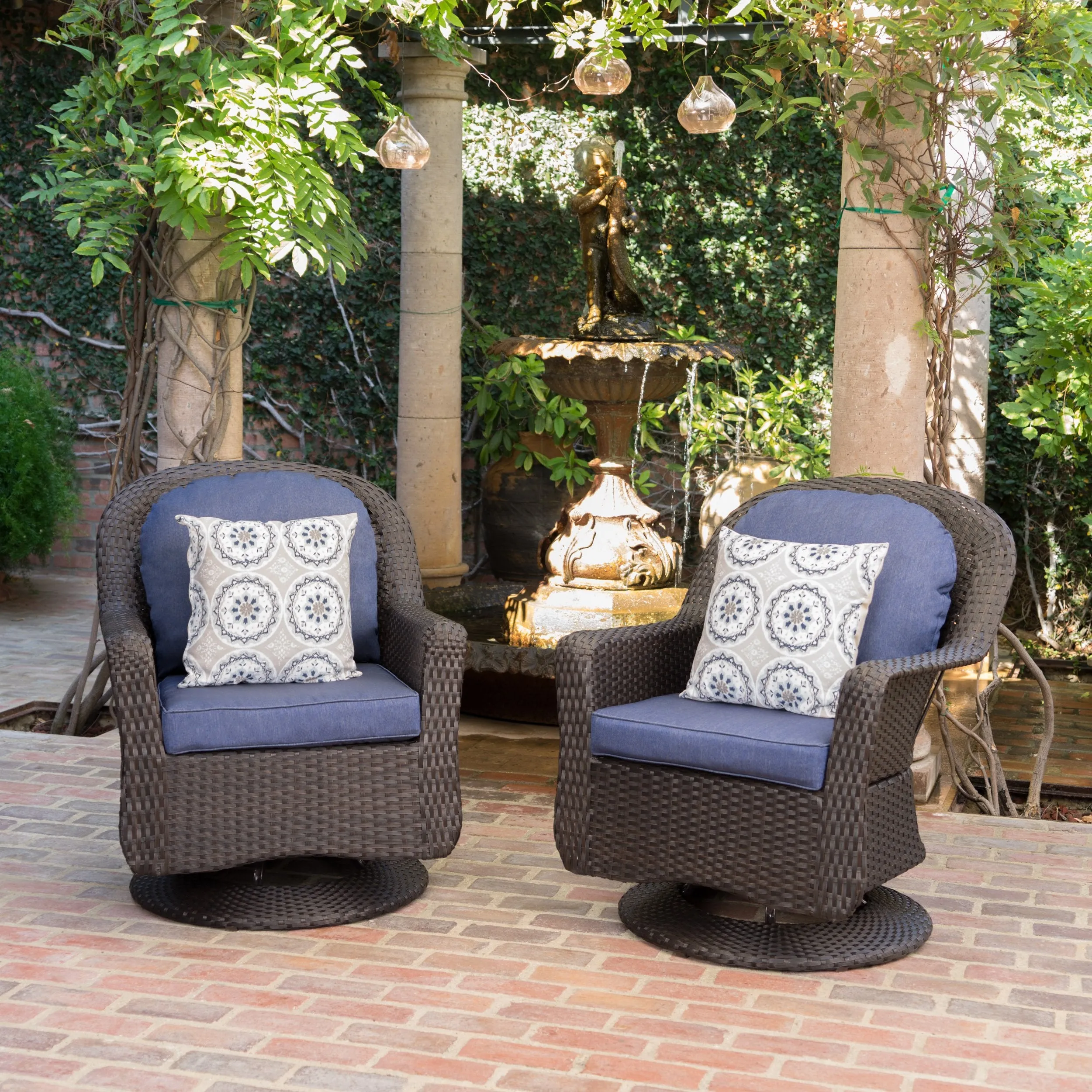 Outdoor Wicker Swivel Club Chairs with Water Resistant Cushion - NH861203 chandelier, pendant light