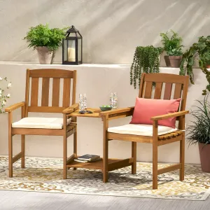 Outdoor Wood Adjoining 2-Seater Chairs with Cushions - NH905692 patio chairs, outdoor seating