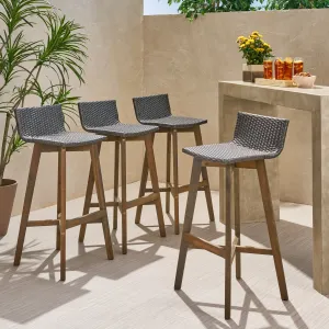 Outdoor Wood & Wicker Barstools (Set of 4) - NH360013 patio chairs, outdoor seating