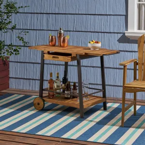 Outdoor Wood and Iron Bar Cart with Tray Top and Bottle Holders - NH858803 patio chairs, outdoor seating