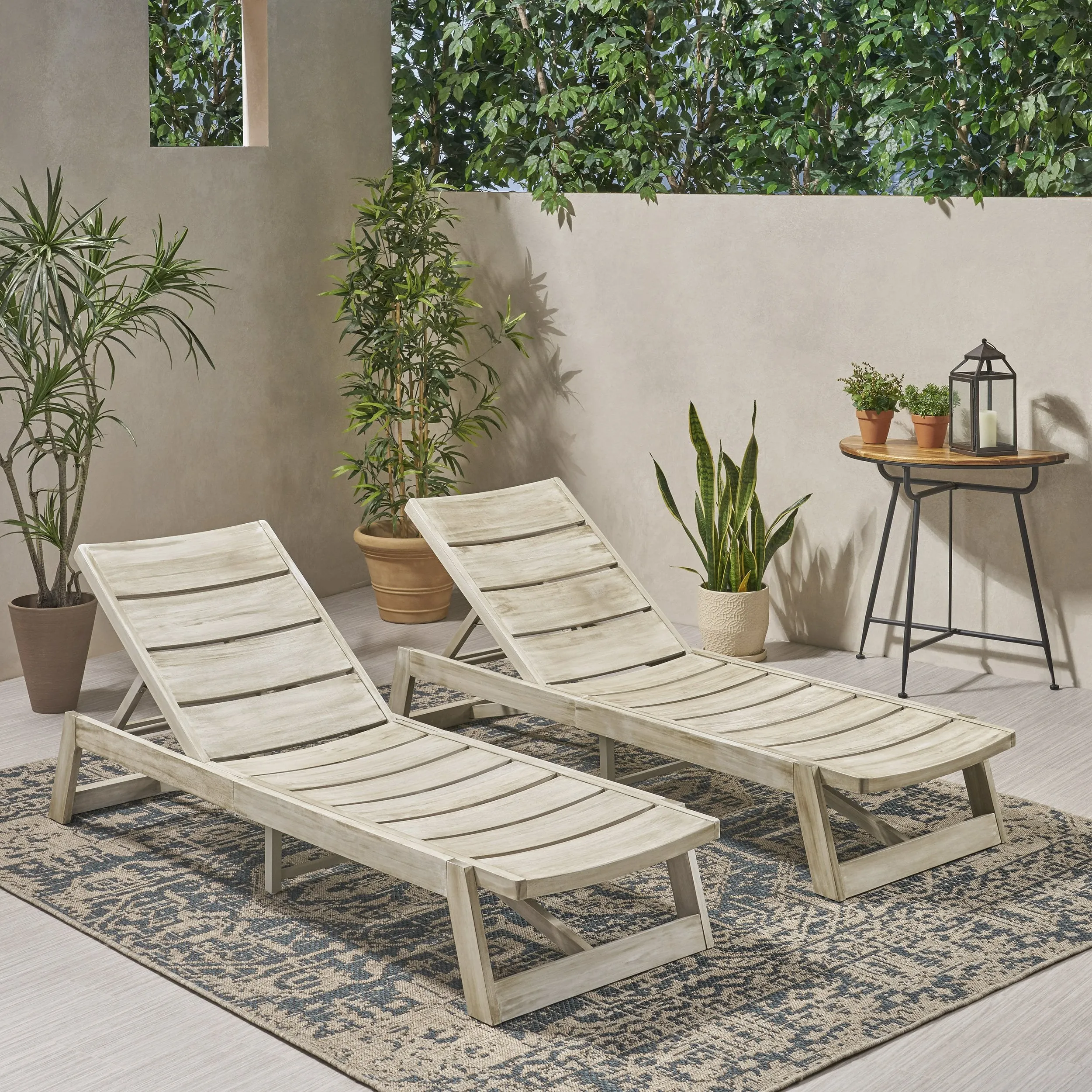 Outdoor Wood and Iron Chaise Lounges (Set of 2) - NH218903 patio chairs, outdoor seating