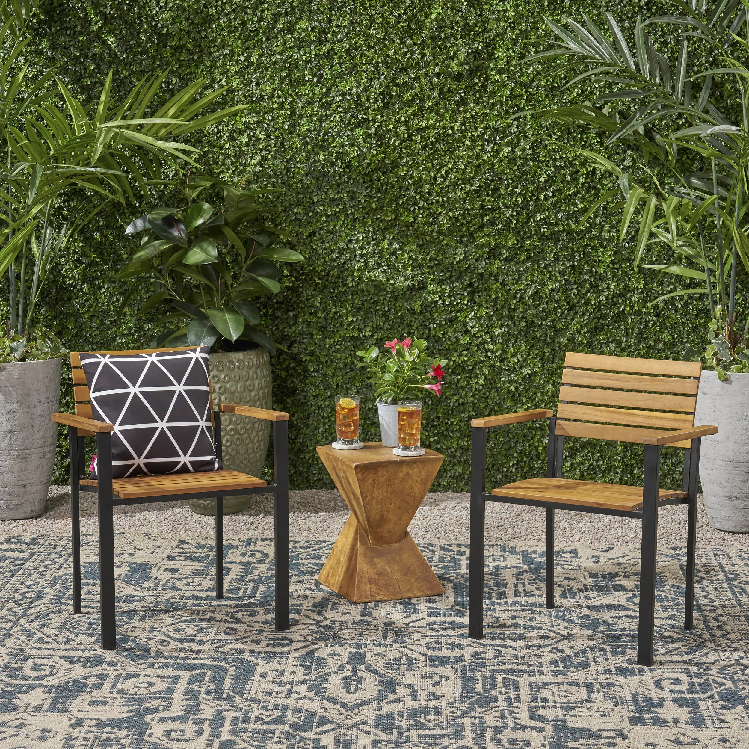 Outdoor Wood and Iron Dining Chairs (Set of 2) - NH928903