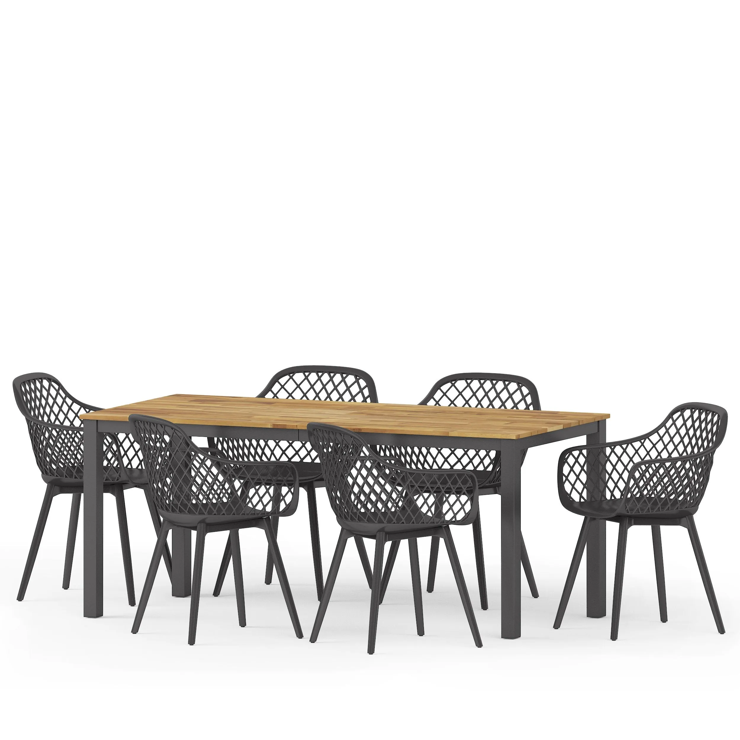 Outdoor Wood and Resin 7 Piece Dining Set, Black and Teak - NH050513 patio chairs, outdoor seating