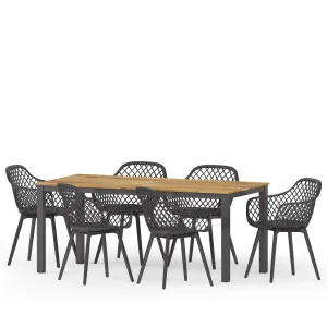 Outdoor Wood and Resin 7 Piece Dining Set, Black and Teak - NH050513 patio chairs, outdoor seating