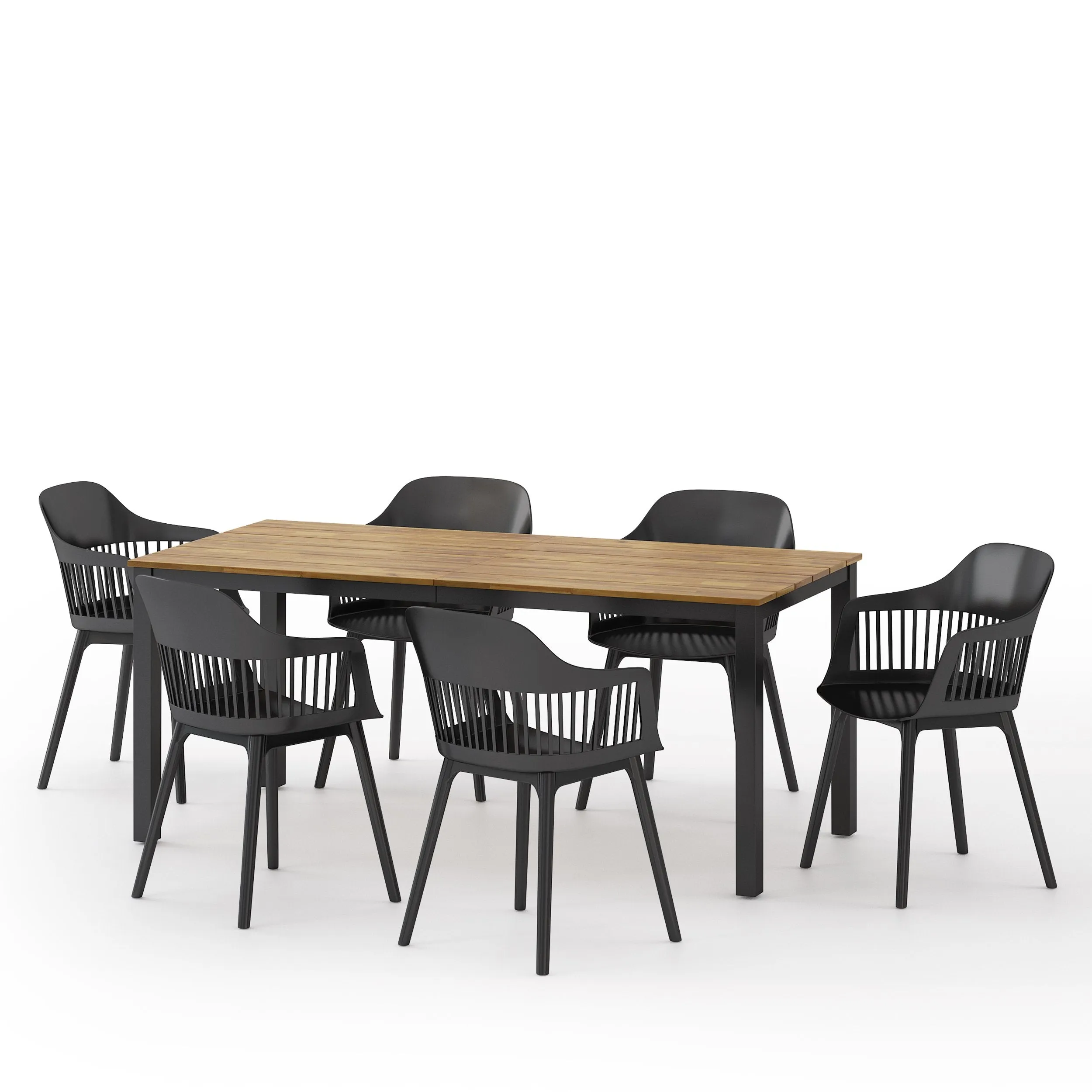 Outdoor Wood and Resin 7 Piece Dining Set, Black and Teak - NH150513 patio chairs, outdoor seating