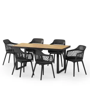 Outdoor Wood and Resin 7 Piece Dining Set, Black and Teak - NH340513 patio chairs, outdoor seating