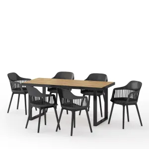 Outdoor Wood and Resin 7 Piece Dining Set, Black and Teak - NH540513 patio chairs, outdoor seating