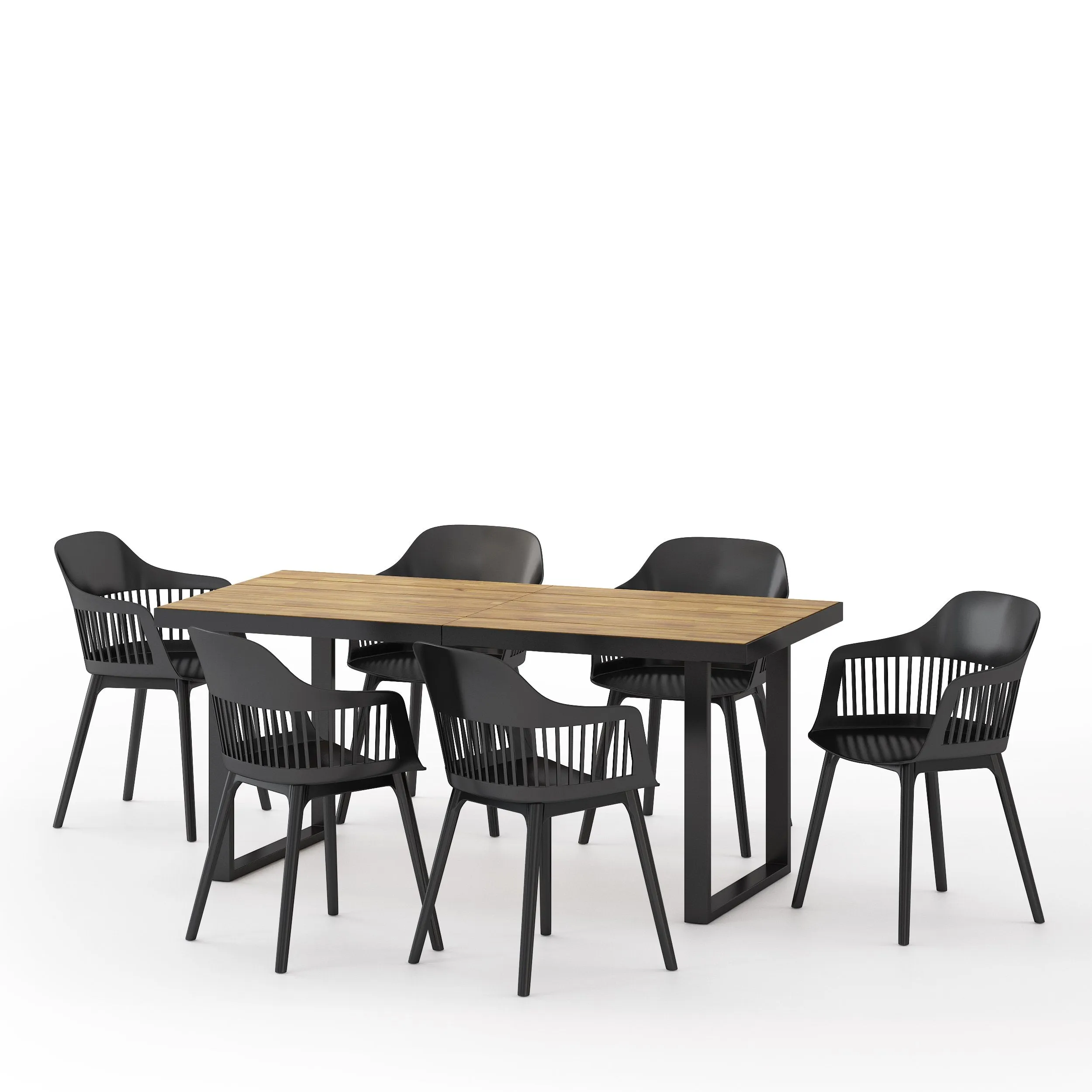 Outdoor Wood and Resin 7 Piece Dining Set, Black and Teak - NH540513 patio chairs, outdoor seating