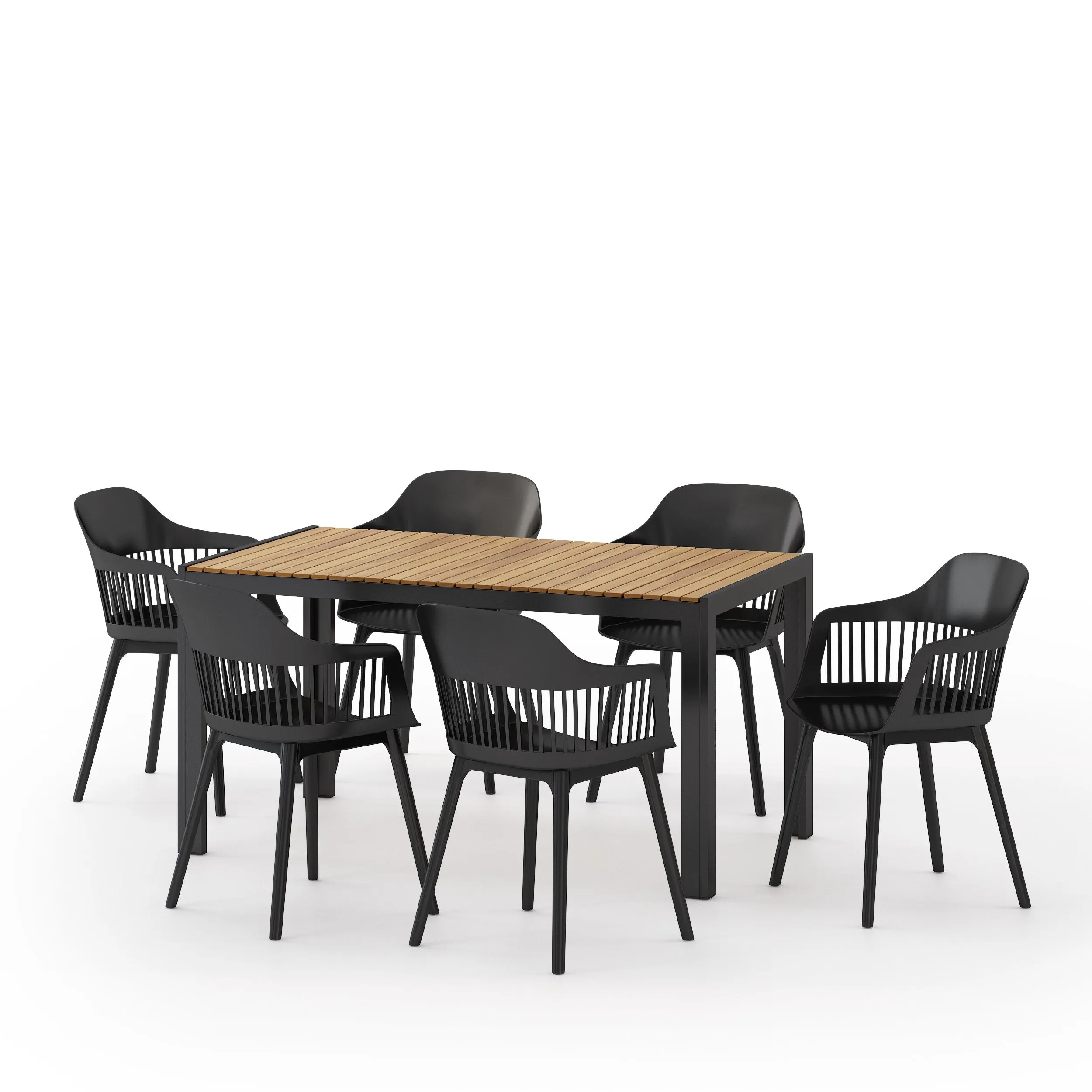 Outdoor Wood and Resin 7 Piece Dining Set, Black and Teak - NH840513 patio chairs, outdoor seating