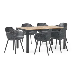 Outdoor Wood and Resin 7 Piece Dining Set, Black and Teak - NH940513 patio chairs, outdoor seating
