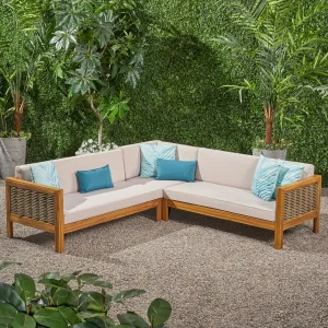 Outdoor Wood and Wicker 5 Seater Sectional Sofa Set - NH525903 serving bowl, serving dish